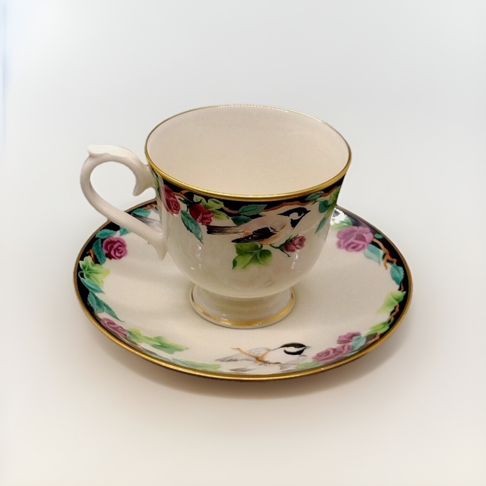 Vintage Lenox Birds of America Collection Cup & Saucer Chickadee 1993 Rare